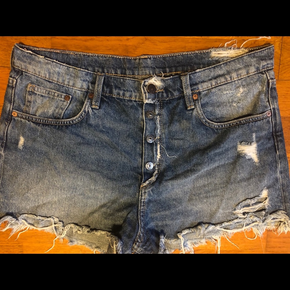 High Waisted Destroyed Denim Shorts